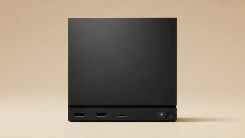 Valve's Steam Machine console with its side panel removed, showing a single DDR5 SODIMM installed in one of two memory slots