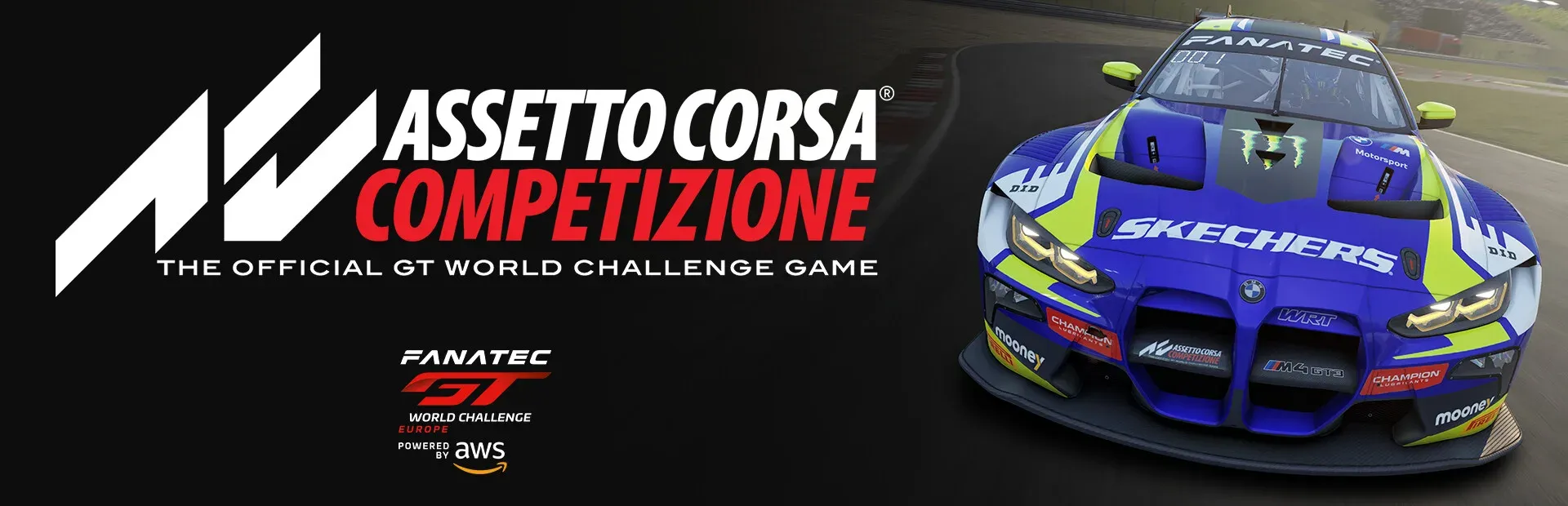 Assetto Corsa Competizione key art showing a GT3 race car on track