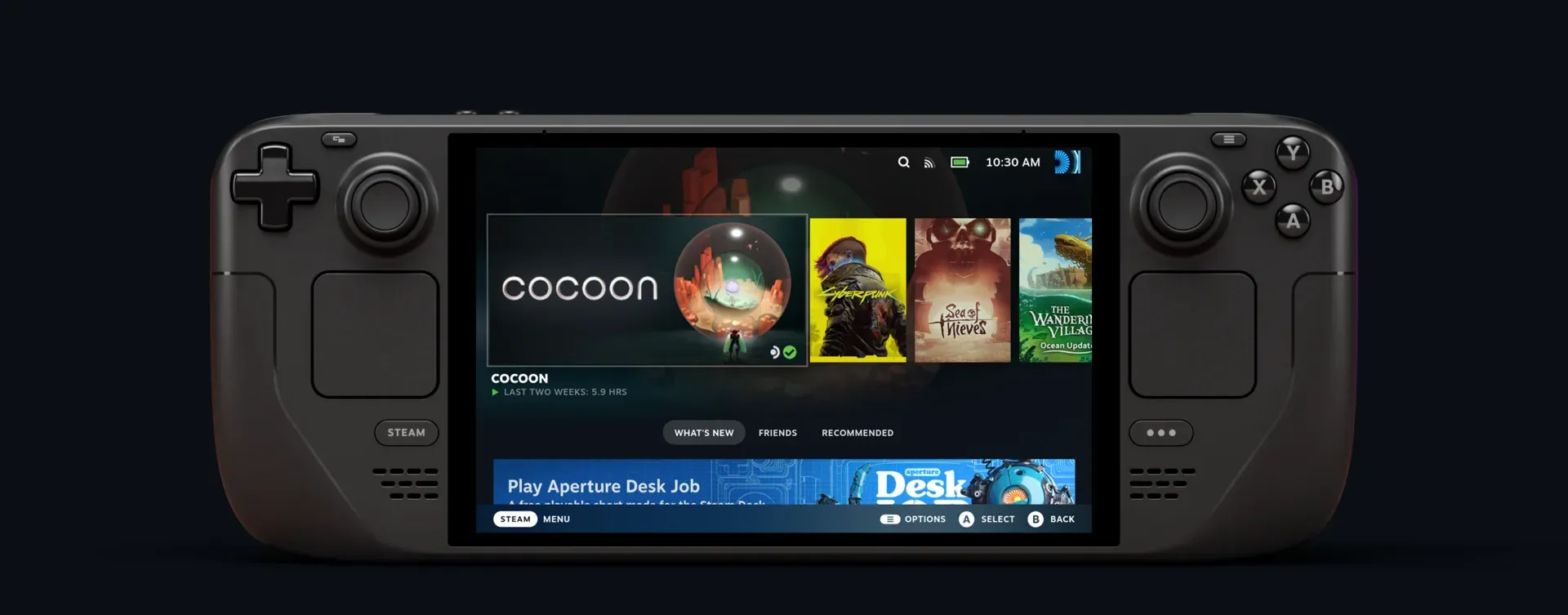 Valve's Steam Deck OLED handheld, front view