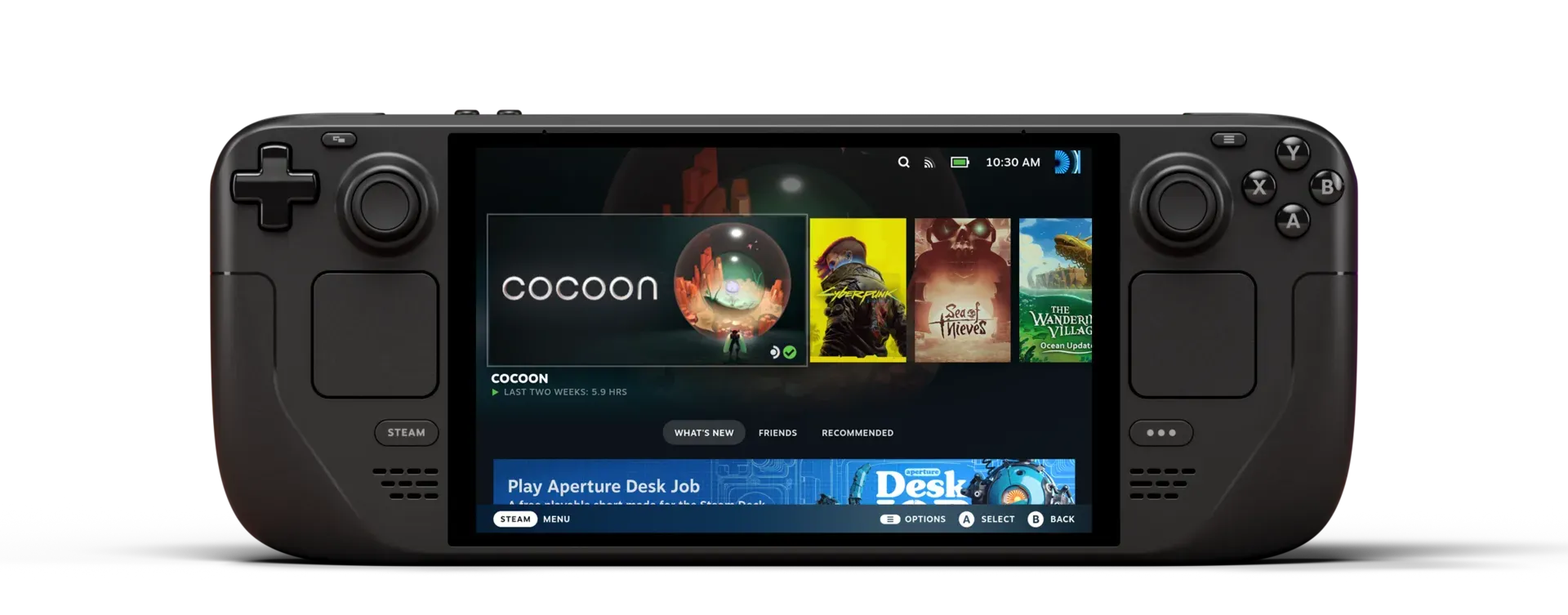 Steam Deck OLED handheld console shown front-on